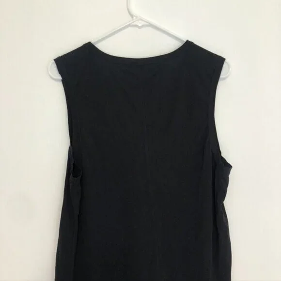 J. CREW Sleeveless Pocket Dress Solid Black V-Neck 100% Cotton Midi Tank Dress - Picture 11 of 12